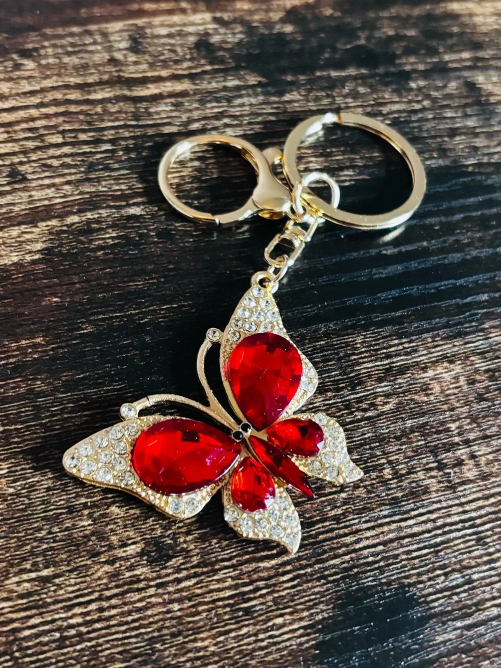 Red Crystal‎ Rhinestone Butterfly Keychain